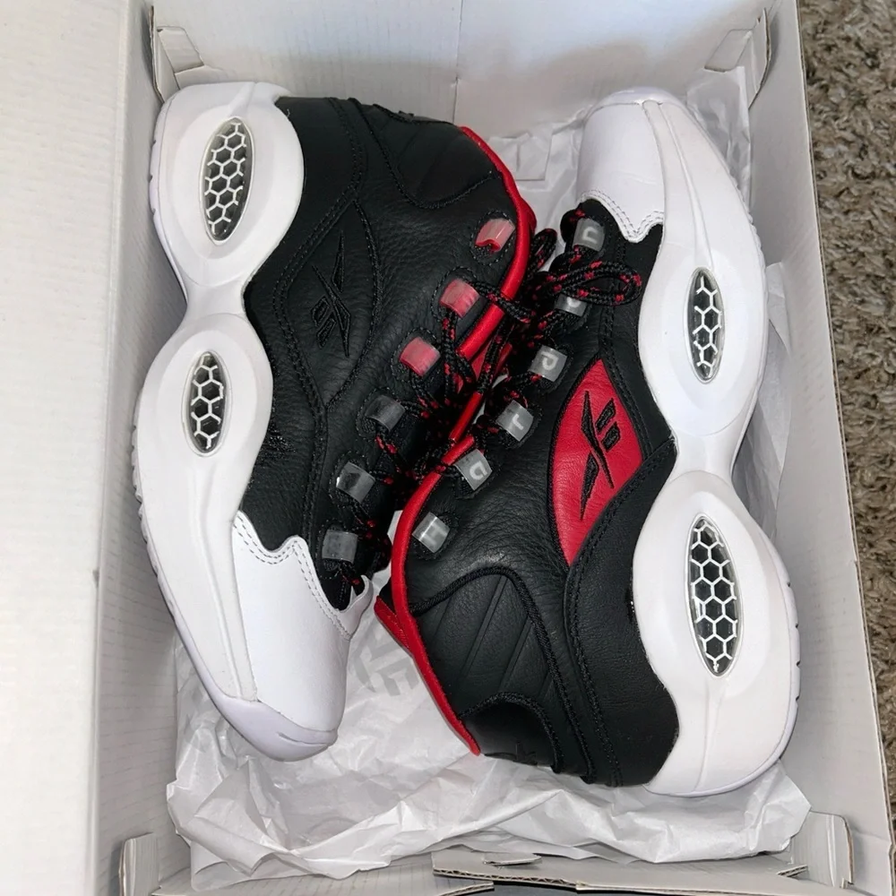 REEBOK QUESTION MID JAMES HARDEN ALLEN IVERSON BLACK RED‎ WHITE FZ1365 SIZE 6.5